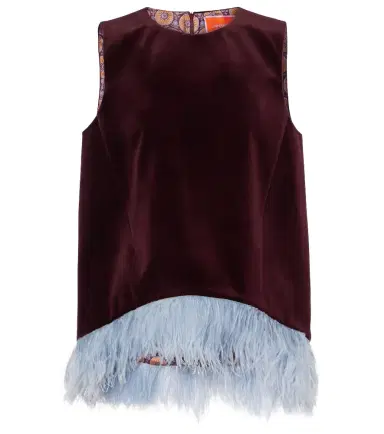 La DoubleJ La Scala feather-trimmed cotton velvet top | Thumbnail 1