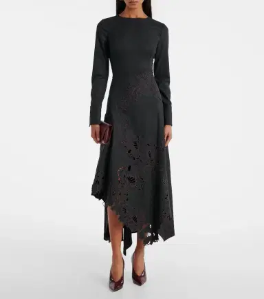 Oscar de la Renta Peony asymmetric wool midi dress | Thumbnail 6