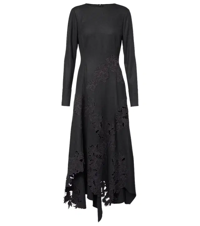 Oscar de la Renta Peony asymmetric wool midi dress