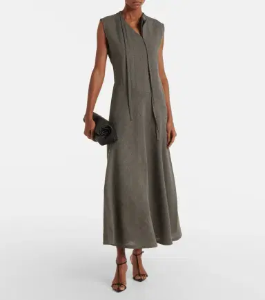Jil Sander Tie-neck virgin wool canvas midi dress | Thumbnail 2