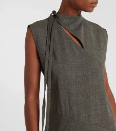 Jil Sander Tie-neck virgin wool canvas midi dress | Thumbnail 5