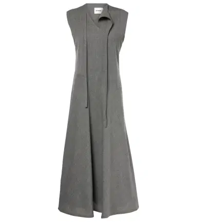 Jil Sander Tie-neck virgin wool canvas midi dress | Thumbnail 1