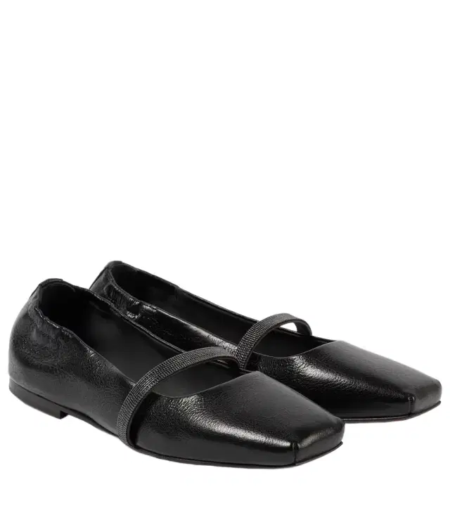 Brunello Cucinelli Monili leather Mary Jane flats