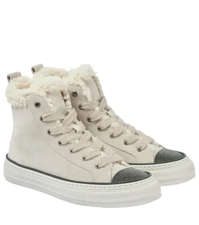 Brunello Cucinelli Monili shearling-trimmed suede high-top sneakers