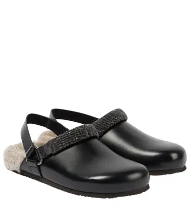 Brunello Cucinelli Monili shearling-lined leather clogs | Thumbnail 1 Brunello Cucinelli Monili shearling-lined leather clogs | Thumbnail 1