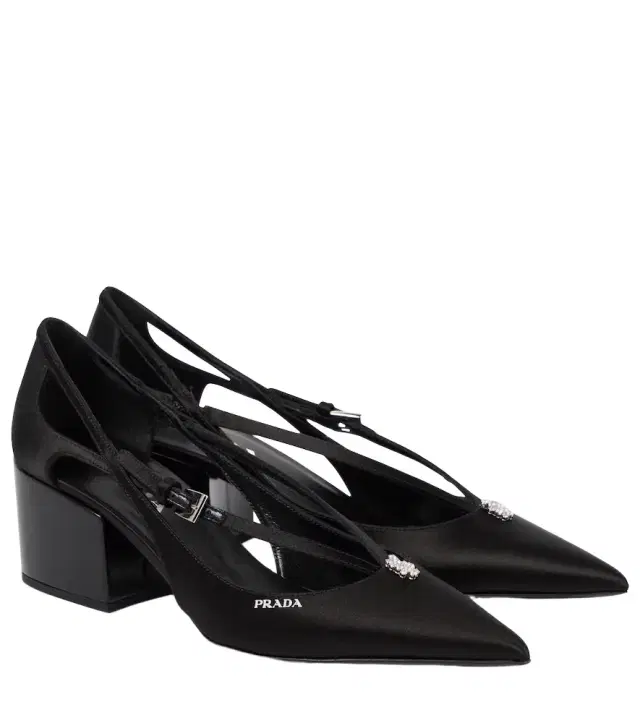 Embellished cutout satin pumps