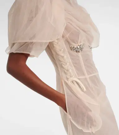 Simone Rocha Embellished ruched mesh midi dress | Thumbnail 3