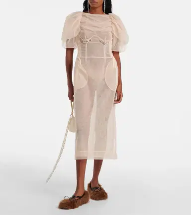 Simone Rocha Embellished ruched mesh midi dress | Thumbnail 6