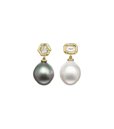 Octavia Elizabeth 18kt yellow gold earrings with diamonds and pearls | Thumbnail 1