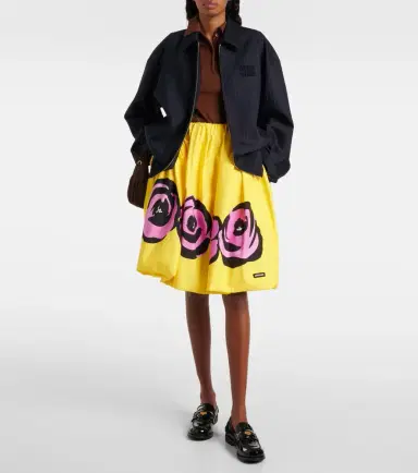 Miu Miu Floral poplin and jersey midi skirt | Thumbnail 3