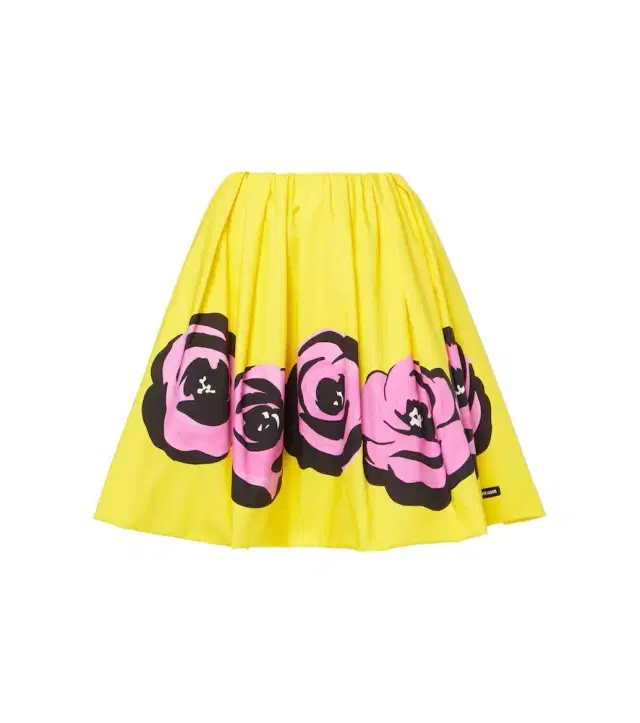 Floral poplin and jersey midi skirt