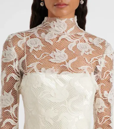 Danielle Frankel Bridal Adena floral lace-trimmed wool and silk gown | Thumbnail 2