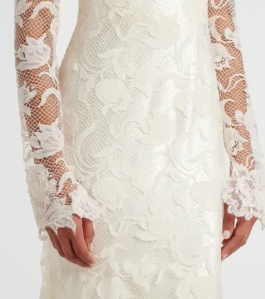 Danielle Frankel Bridal Adena floral lace-trimmed wool and silk gown | Thumbnail 3