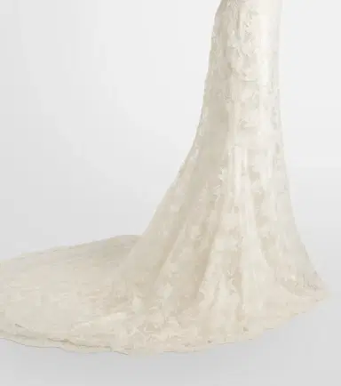 Danielle Frankel Bridal Adena floral lace-trimmed wool and silk gown | Thumbnail 4