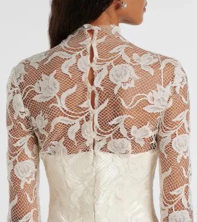 Danielle Frankel Bridal Adena floral lace-trimmed wool and silk gown | Thumbnail 5