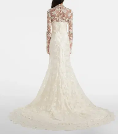 Danielle Frankel Bridal Adena floral lace-trimmed wool and silk gown | Thumbnail 7