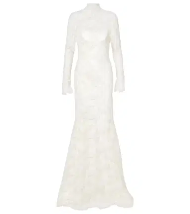 Danielle Frankel Bridal Adena floral lace-trimmed wool and silk gown | Thumbnail 1