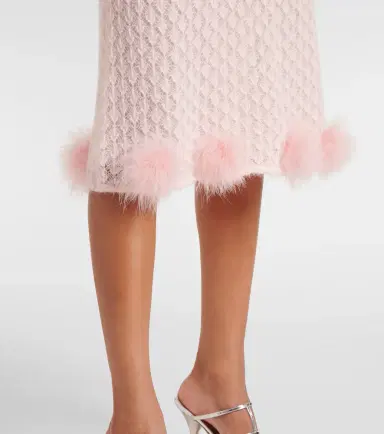 BLUMARINE Feather-trimmed mohair and wool-blend midi skirt | Thumbnail 2