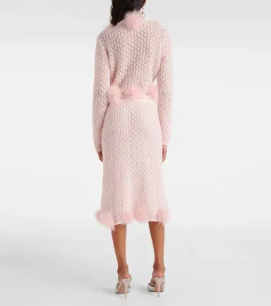 BLUMARINE Feather-trimmed mohair and wool-blend midi skirt | Thumbnail 3