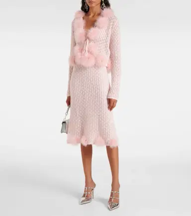 BLUMARINE Feather-trimmed mohair and wool-blend midi skirt | Thumbnail 4