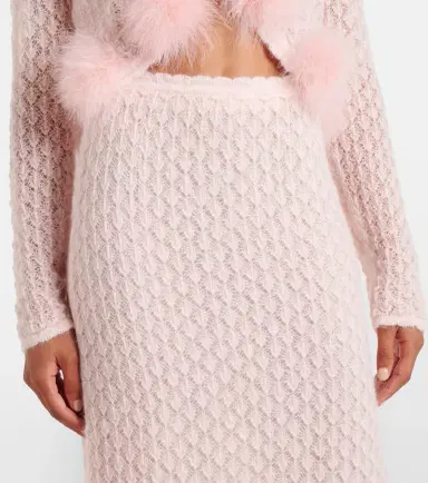 BLUMARINE Feather-trimmed mohair and wool-blend midi skirt | Thumbnail 5