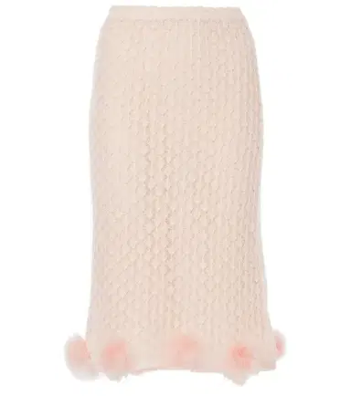 BLUMARINE Feather-trimmed mohair and wool-blend midi skirt | Thumbnail 1
