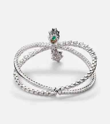 YEPREM Reign Supreme 18kt white gold bangle with diamonds and emerald | Thumbnail 2