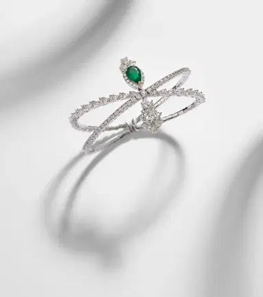 YEPREM Reign Supreme 18kt white gold bangle with diamonds and emerald | Thumbnail 5