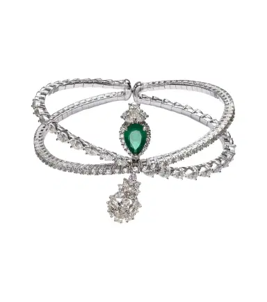 YEPREM Reign Supreme 18kt white gold bangle with diamonds and emerald | Thumbnail 1