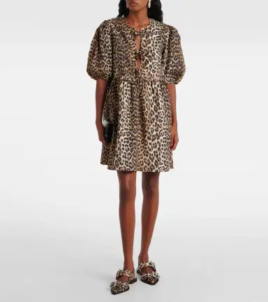 Ganni Leopard-print cotton minidress | Thumbnail 2