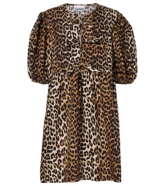 Ganni Leopard-print cotton minidress