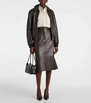 Yves Salomon Leather midi skirt | Thumbnail 2