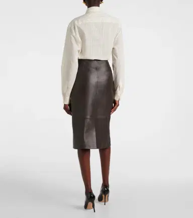 Yves Salomon Leather midi skirt | Thumbnail 3