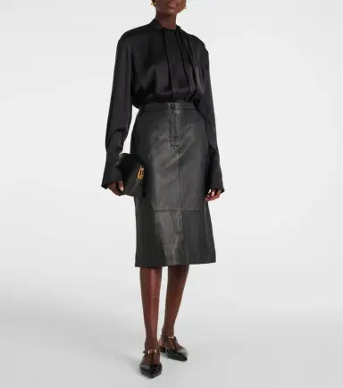 Yves Salomon Leather midi skirt | Thumbnail 2