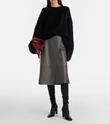 Yves Salomon Leather midi skirt | Thumbnail 4