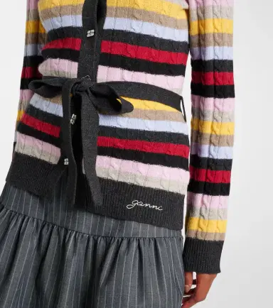 Ganni Striped cable-knit wool-blend cardigan | Thumbnail 2