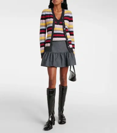 Ganni Striped cable-knit wool-blend cardigan | Thumbnail 3