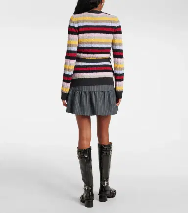Ganni Striped cable-knit wool-blend cardigan | Thumbnail 4