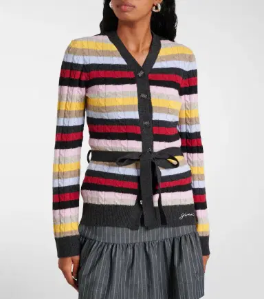 Ganni Striped cable-knit wool-blend cardigan | Thumbnail 5