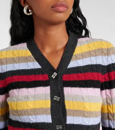 Ganni Striped cable-knit wool-blend cardigan | Thumbnail 6