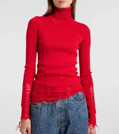 MM6 MAISON MARGIELA Distressed wool-blend turtleneck sweater | Thumbnail 2