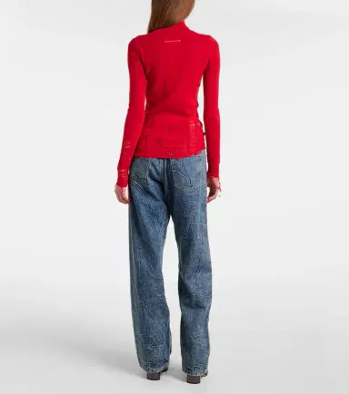 MM6 MAISON MARGIELA Distressed wool-blend turtleneck sweater | Thumbnail 4