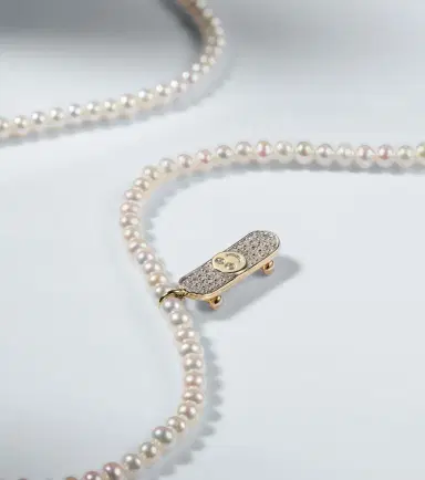 Sydney Evan Happy Face Skateboard charm necklace with pearls | Thumbnail 2