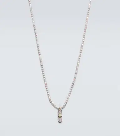 Sydney Evan Happy Face Skateboard charm necklace with pearls | Thumbnail 3