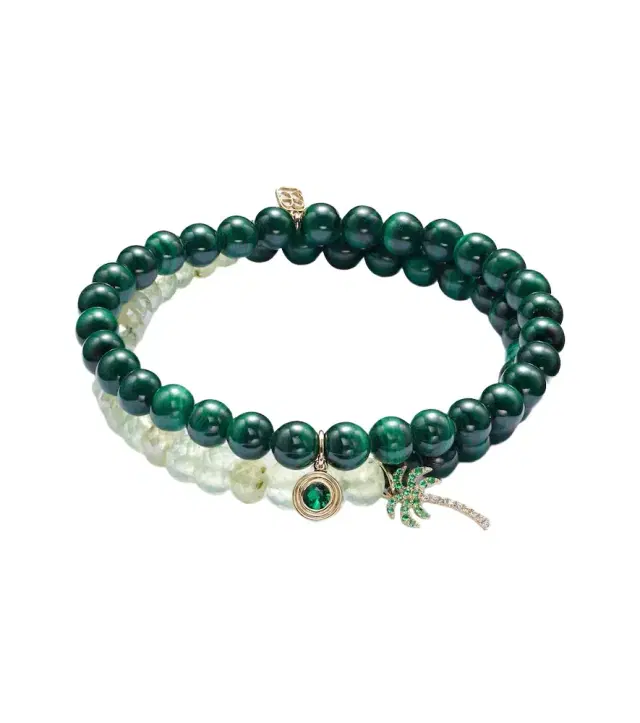 Sydney Evan 14kt yellow gold set of 2 bracelets with emeralds and diamonds