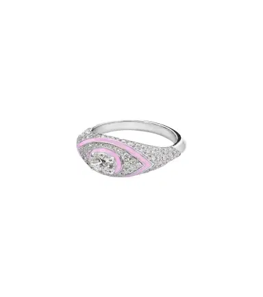 Kamyen Oval Eye 18kt white gold and enamel ring with diamonds | Thumbnail 1