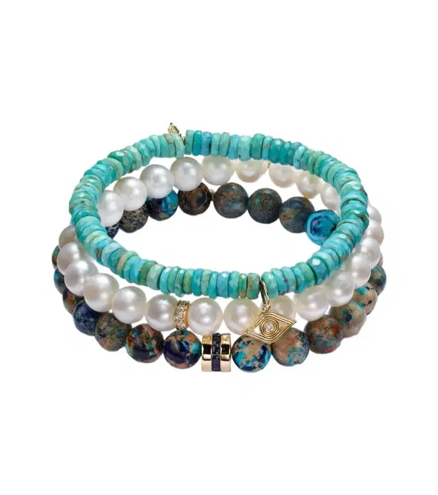 Sydney Evan Set of 3 14kt gold bracelets with gemstones