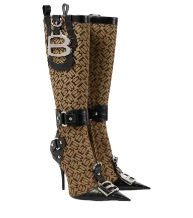 Balenciaga Essex leather-trimmed knee-high boots | Thumbnail 1