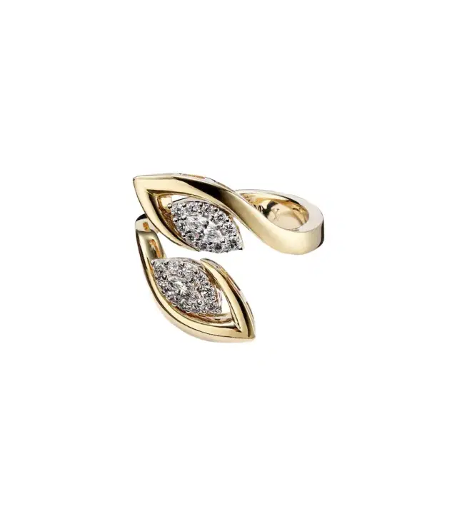 YEPREM Golden Strands 18kt white and yellow gold ring with diamonds