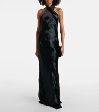 Galvan Pandora halterneck satin gown | Thumbnail 2
